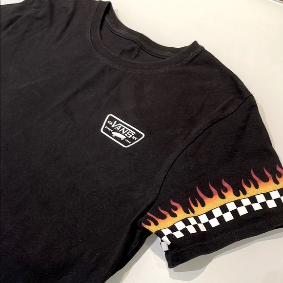 Vans Black Tee with Flame and Checkered Sleeves - Picture 6 of 6
